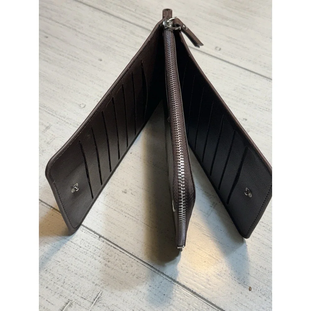 Heng Sheng Black Zipper Long Wallet-26 Credit Card Holder Front/Back NWOT Brown